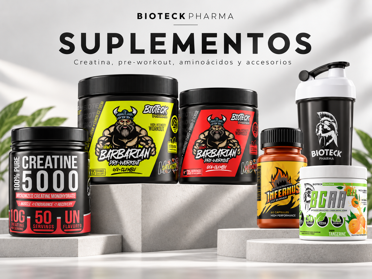 Suplementos BIOTECKPHARMA - Creatina, BCAAs, Barbarian e Infernus