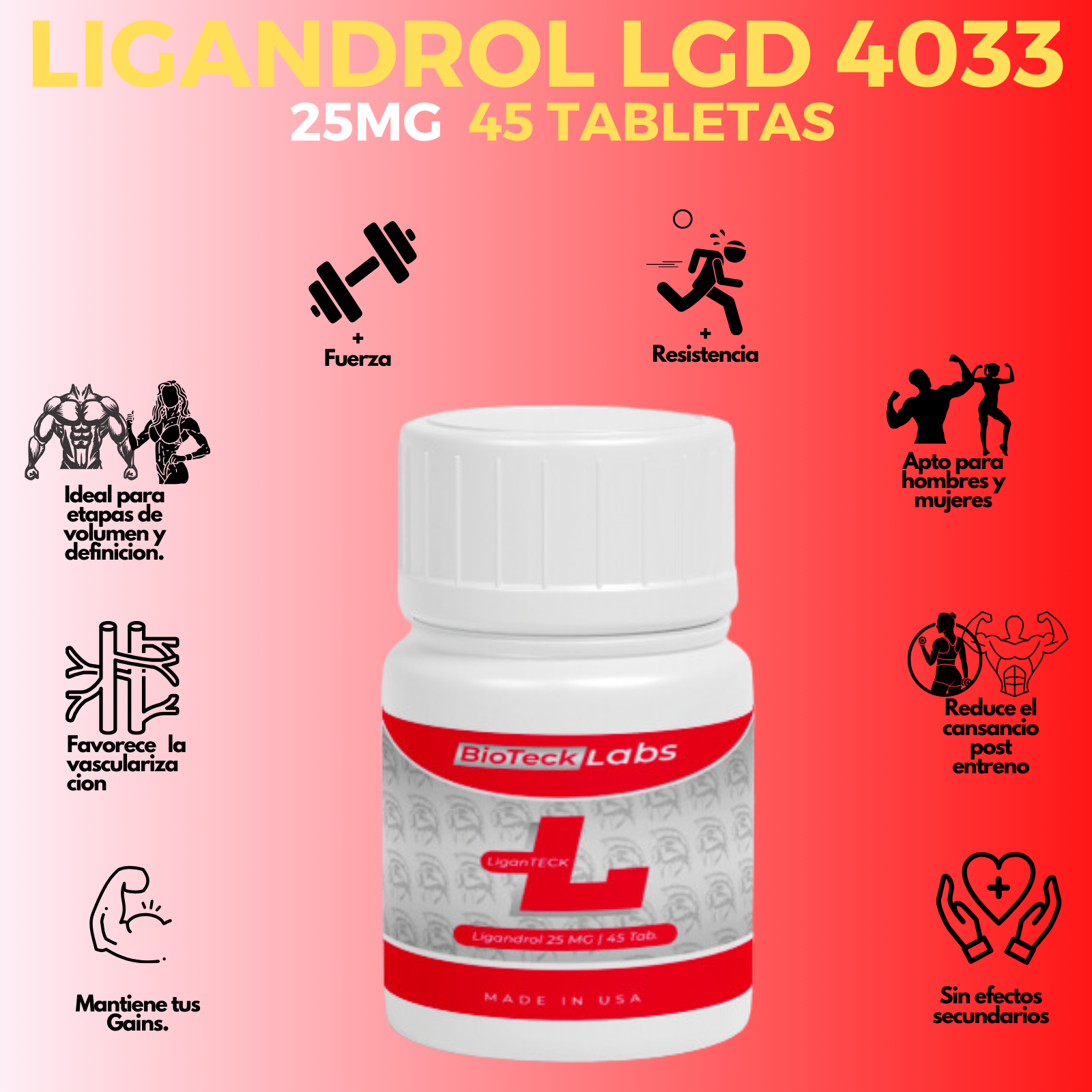 SARMS| Ligandrol LGD4033 25 Mg 45 Tabletas Sin Sabor