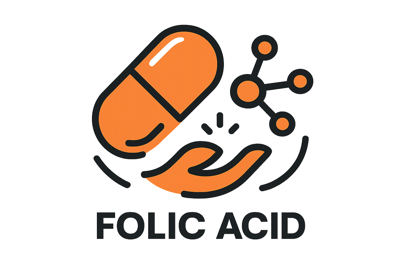 acido folico, icono colores naranja y negro
