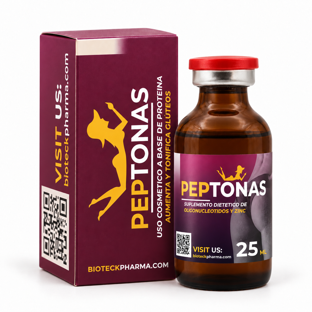 Peptonas Brasileñas BIOTECKPHARMA: caja y frasco de 25 ml sobre fondo blanco