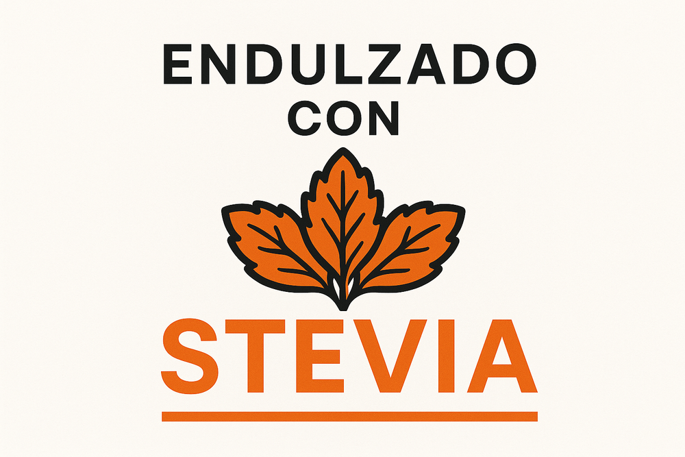 endulzado con stevia con texto, icono color naranja con negro