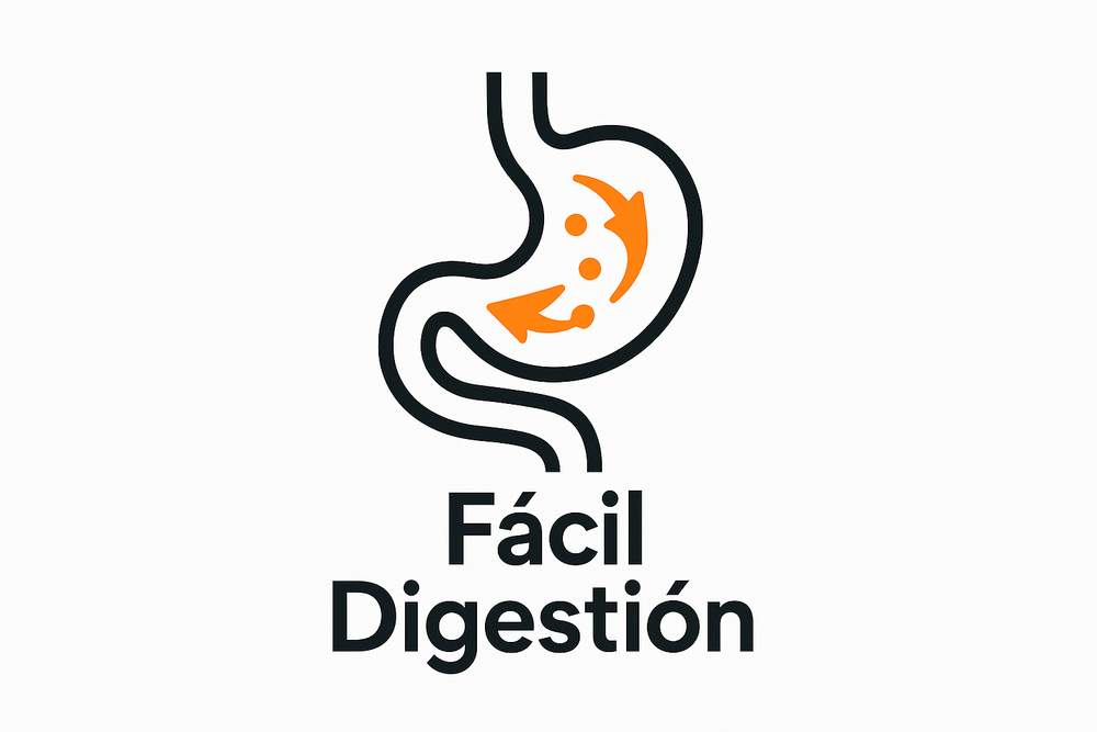 facil digestion con texto, icono negro con naranja