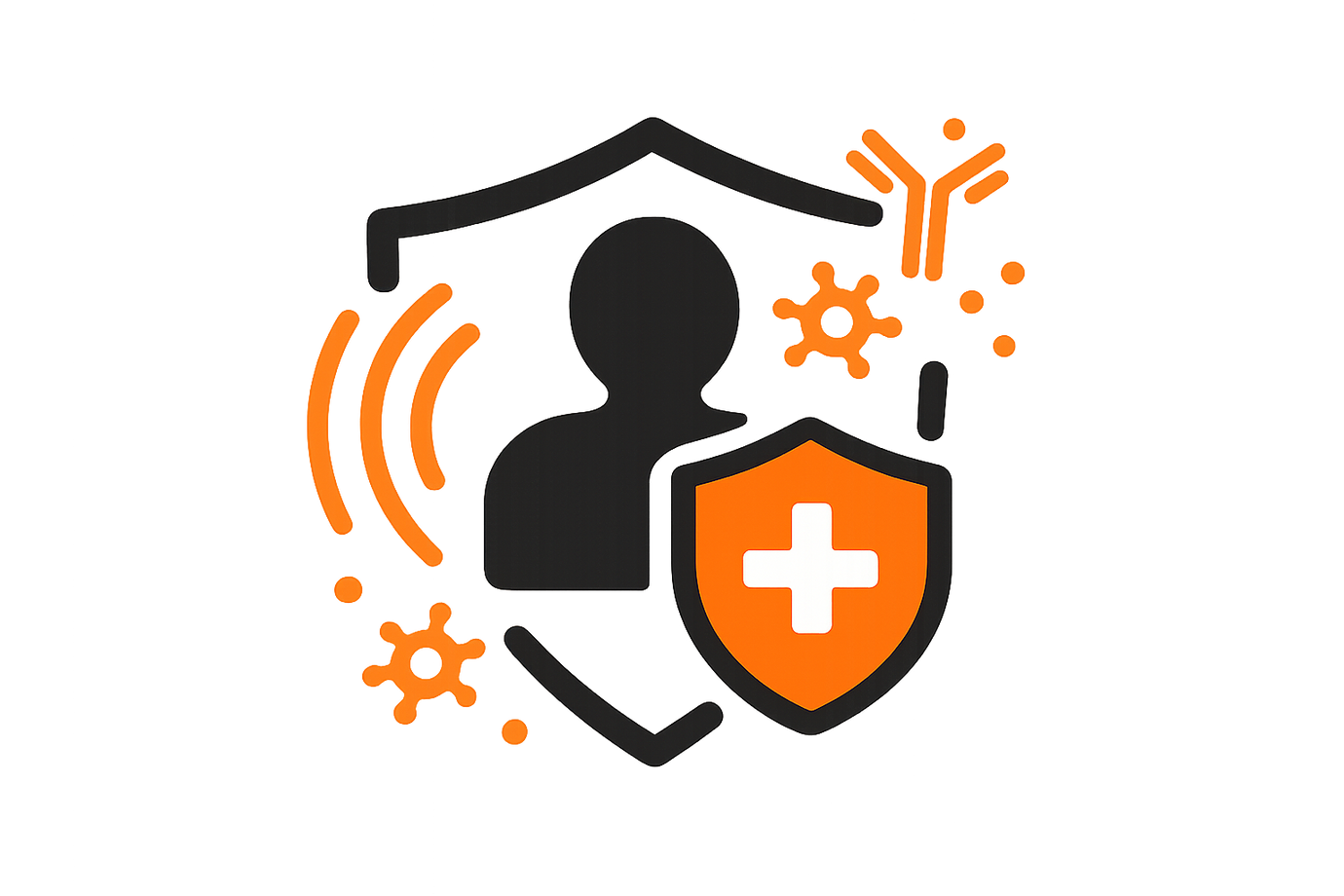 fortalece el sistema inmunologico, icono color negro con naranja