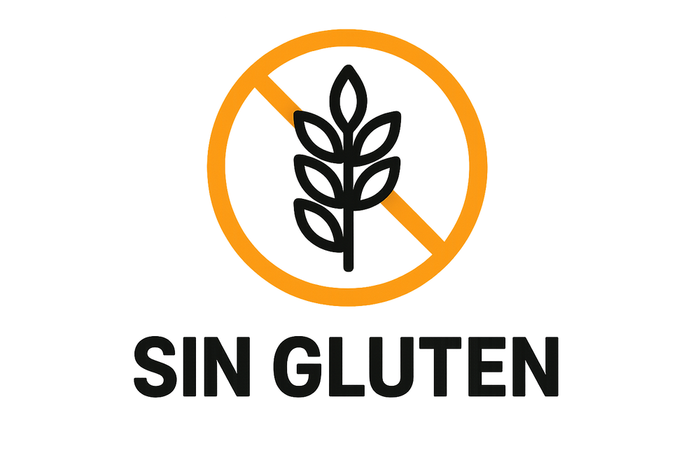 gluten free, con texto, icono negro con naranja