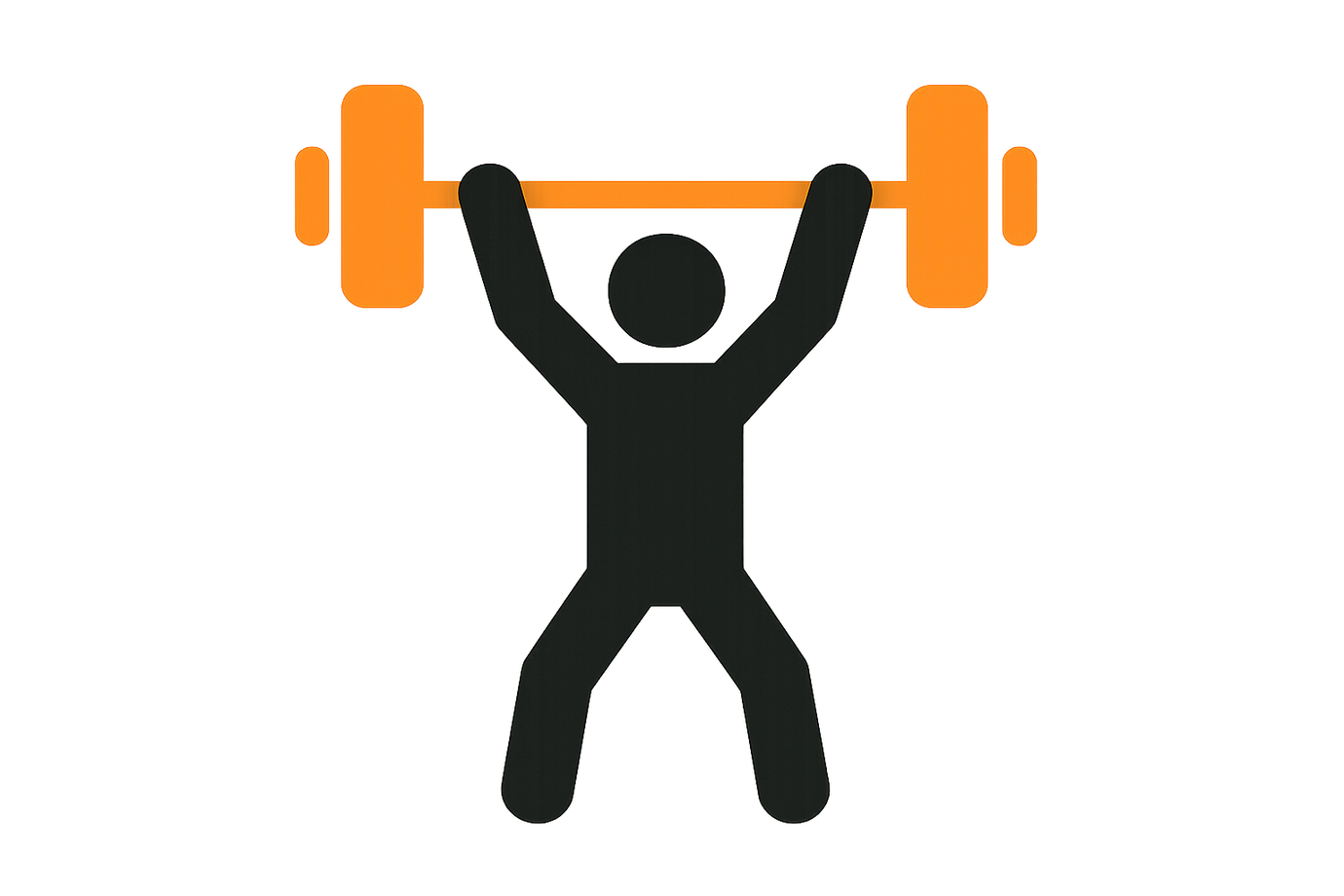 Hazlo con un icono de una persona levantando una barra de gimnasio en forma de icono en color negro con naranja